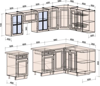 Кухонный гарнитур Интерлиния Мила Шато 1.5x2.6 PR