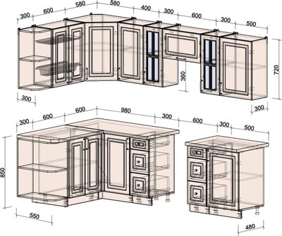 Кухонный гарнитур Интерлиния Мила Шато 1.5x2.7 LV