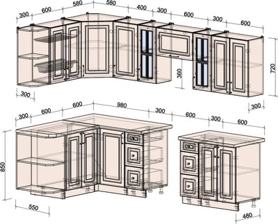 Кухонный гарнитур Интерлиния Мила Шато 1.5x2.8 LV