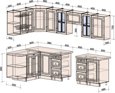 Кухонный гарнитур Интерлиния Мила Шато 1.5x2.9 LV