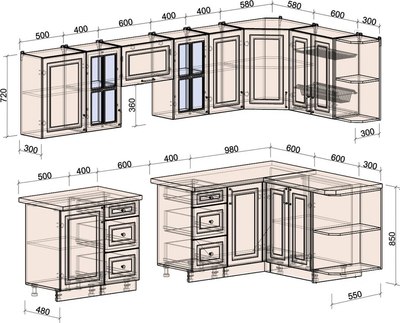 Кухонный гарнитур Интерлиния Мила Шато 1.5x2.9 PR