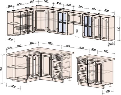 Кухонный гарнитур Интерлиния Мила Шато 1.5x3.0 LV