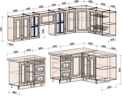 Кухонный гарнитур Интерлиния Мила Шато 1.5x3.0 PR