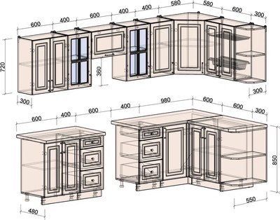 Кухонный гарнитур Интерлиния Мила Шато 1.5x3.0 PR