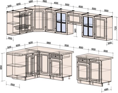 Кухонный гарнитур Интерлиния Мила Шато 1.5x3.1 LV