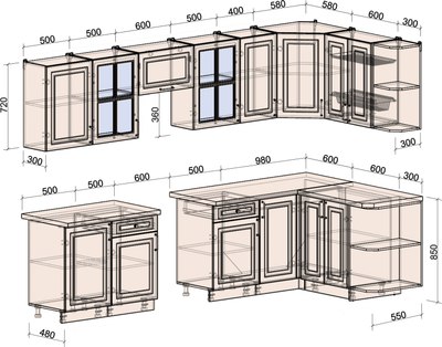 Кухонный гарнитур Интерлиния Мила Шато 1.5x3.1 PR