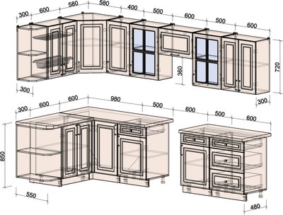 Кухонный гарнитур Интерлиния Мила Шато 1.5x3.2 LV