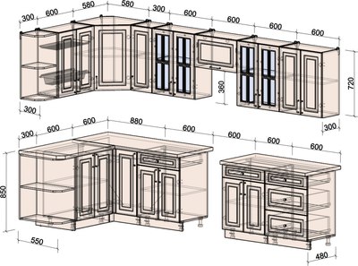 Кухонный гарнитур Интерлиния Мила Шато 1.5x3.3 LV