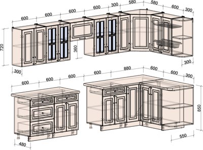 Кухонный гарнитур Интерлиния Мила Шато 1.5x3.3 PR