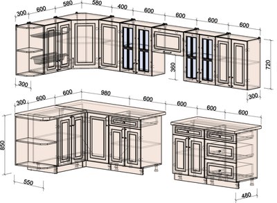 Кухонный гарнитур Интерлиния Мила Шато 1.5x3.4 LV