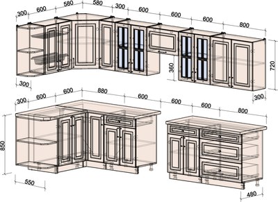 Кухонный гарнитур Интерлиния Мила Шато 1.5x3.5 LV