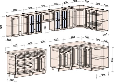 Кухонный гарнитур Интерлиния Мила Шато 1.5x3.5 PR