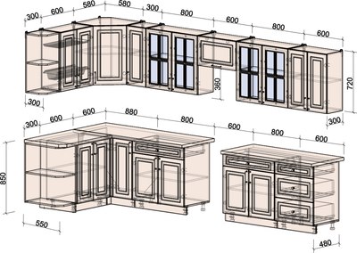Кухонный гарнитур Интерлиния Мила Шато 1.5x3.7 LV