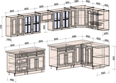 Кухонный гарнитур Интерлиния Мила Шато 1.5x3.7 PR