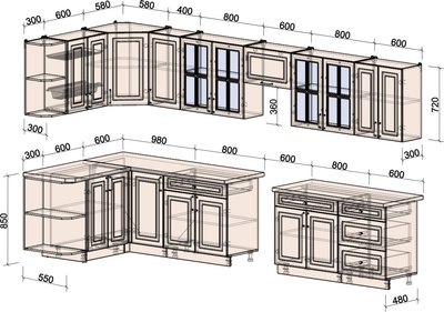 Кухонный гарнитур Интерлиния Мила Шато 1.5x3.8 LV