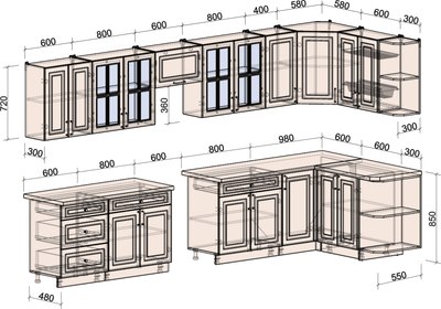 Кухонный гарнитур Интерлиния Мила Шато 1.5x3.8 PR