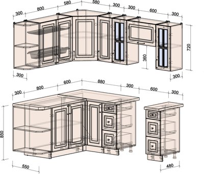 Кухонный гарнитур Интерлиния Мила Шато 1.7x2.1 LV