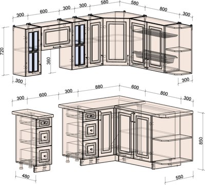Кухонный гарнитур Интерлиния Мила Шато 1.7x2.1 PR