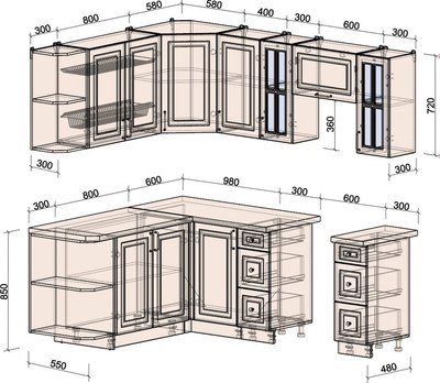 Кухонный гарнитур Интерлиния Мила Шато 1.7x2.2 LV