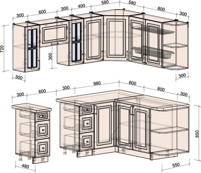 Кухонный гарнитур Интерлиния Мила Шато 1.7x2.2 PR