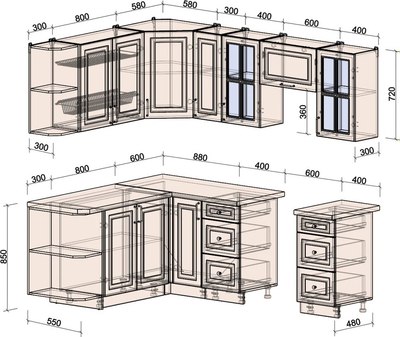Кухонный гарнитур Интерлиния Мила Шато 1.7x2.3 LV