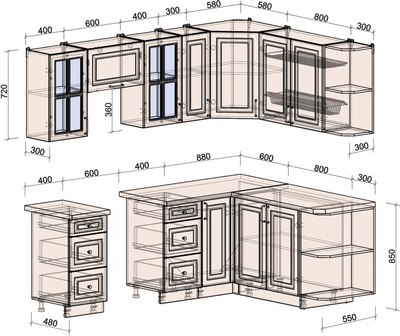 Кухонный гарнитур Интерлиния Мила Шато 1.7x2.3 PR