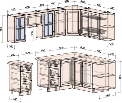 Кухонный гарнитур Интерлиния Мила Шато 1.7x2.4 PR
