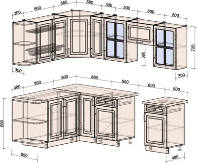 Кухонный гарнитур Интерлиния Мила Шато 1.7x2.5 LV