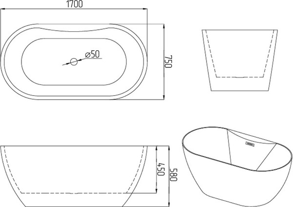 Ванна акриловая Grossman Classic GR-12502-1 170x75