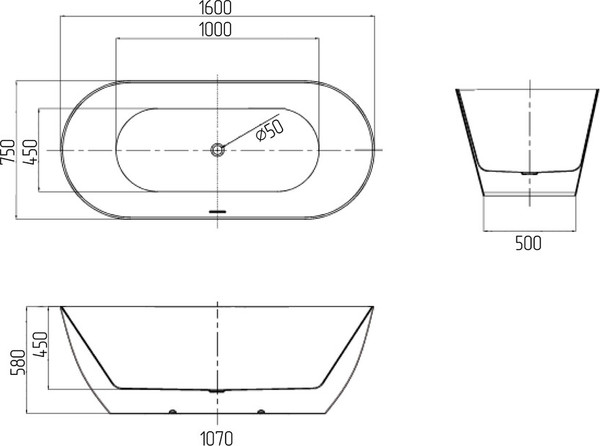 Ванна акриловая Grossman Classic GR-12501 160x75