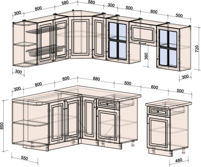 Кухонный гарнитур Интерлиния Мила Шато 1.7x2.5 LV