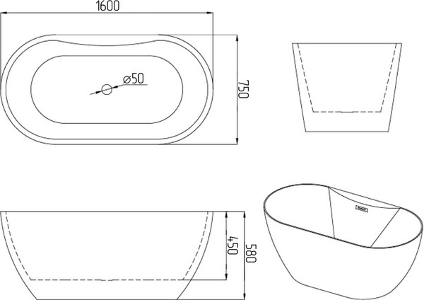 Ванна акриловая Grossman Classic GR-12501-1 160x75