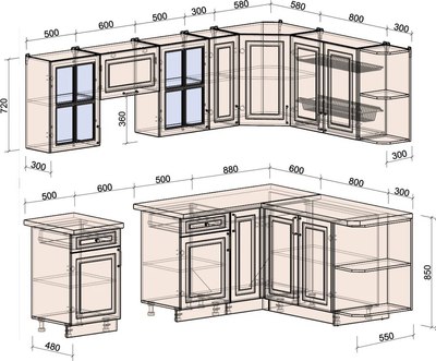 Кухонный гарнитур Интерлиния Мила Шато 1.7x2.5 PR