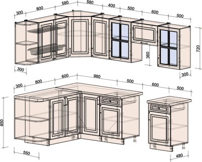 Кухонный гарнитур Интерлиния Мила Шато 1.7x2.6 LV