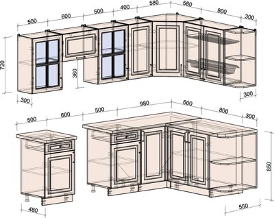 Кухонный гарнитур Интерлиния Мила Шато 1.7x2.6 PR
