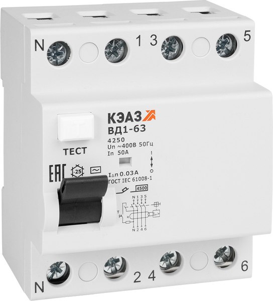 Устройство защитного отключения КЭАЗ ВД1-63-4232-АС-УХЛ4 4P 32А 30mA / 221948 - фото