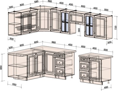 Кухонный гарнитур Интерлиния Мила Шато 1.7x2.9 LV