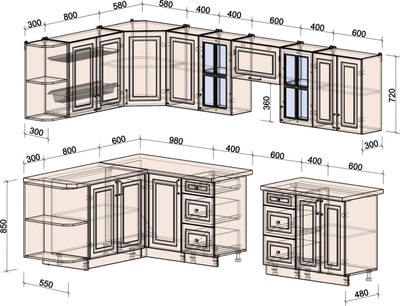 Кухонный гарнитур Интерлиния Мила Шато 1.7x3.0 LV