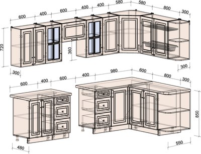 Кухонный гарнитур Интерлиния Мила Шато 1.7x3.0 PR