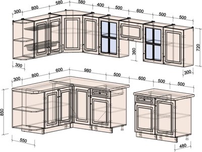 Кухонный гарнитур Интерлиния Мила Шато 1.7x3.1 LV