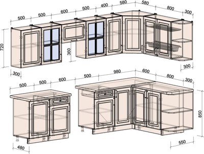 Кухонный гарнитур Интерлиния Мила Шато 1.7x3.1 PR
