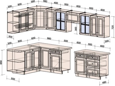 Кухонный гарнитур Интерлиния Мила Шато 1.7x3.2 LV