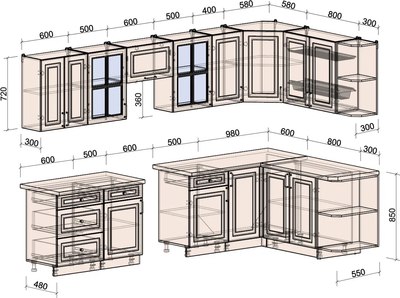 Кухонный гарнитур Интерлиния Мила Шато 1.7x3.2 PR
