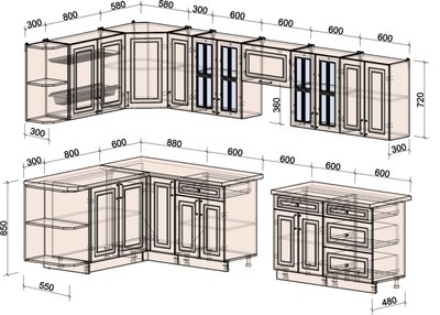Кухонный гарнитур Интерлиния Мила Шато 1.7x3.3 LV
