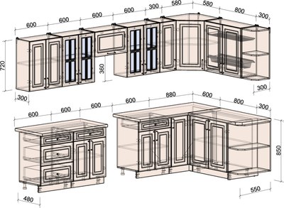 Кухонный гарнитур Интерлиния Мила Шато 1.7x3.3 PR