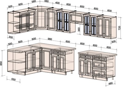 Кухонный гарнитур Интерлиния Мила Шато 1.7x3.4 LV