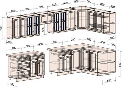 Кухонный гарнитур Интерлиния Мила Шато 1.7x3.4 PR