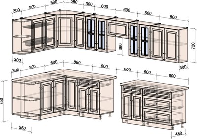 Кухонный гарнитур Интерлиния Мила Шато 1.7x3.5 LV