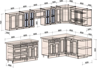 Кухонный гарнитур Интерлиния Мила Шато 1.7x3.5 PR