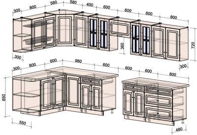 Кухонный гарнитур Интерлиния Мила Шато 1.7x3.6 LV